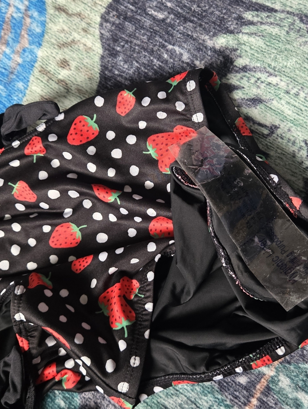 NWOT Modcloth Black Strawberry Polka Dot Print One-Piece Coquette Swimsuit Small - Picture 6 of 6